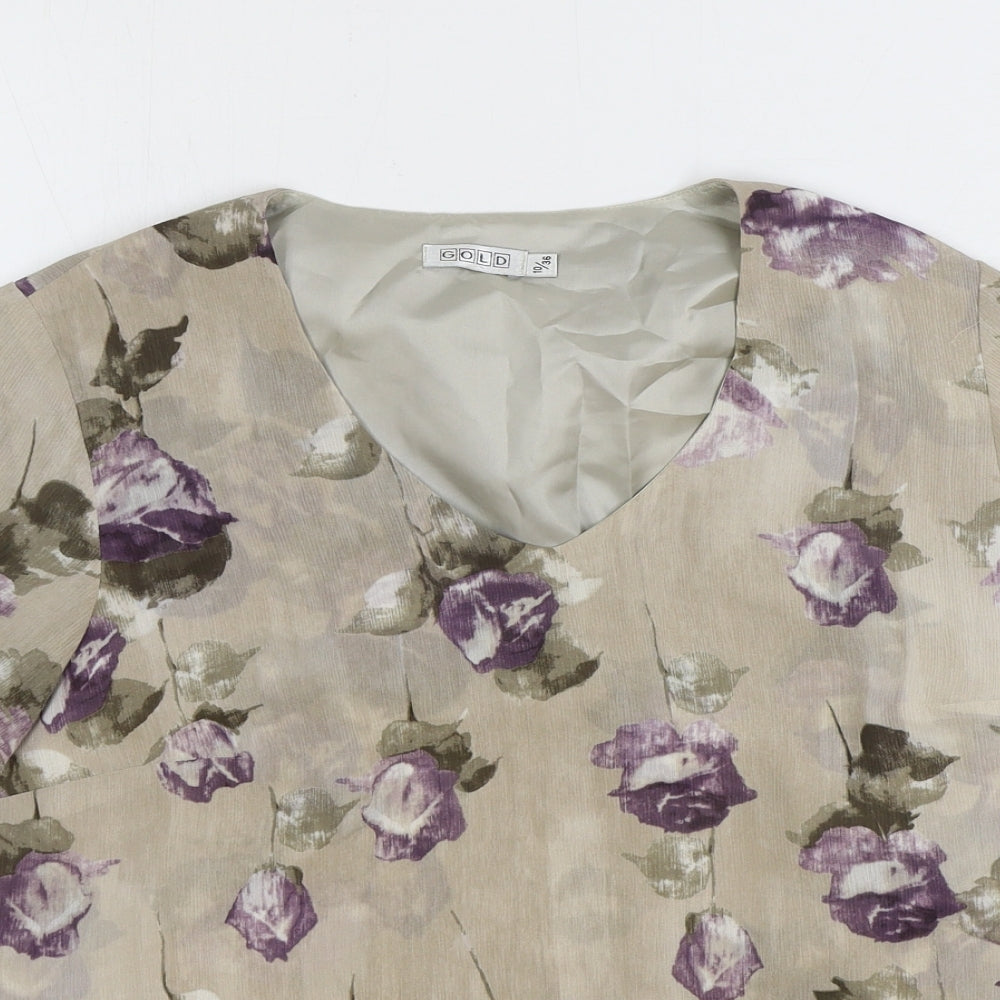 Womens UK Size 10 Gold Grey Basic T-Shirt
