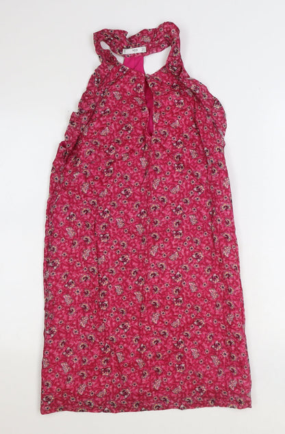 MNG Womens Pink Floral Polyester A-Line Size S Round Neck Button
