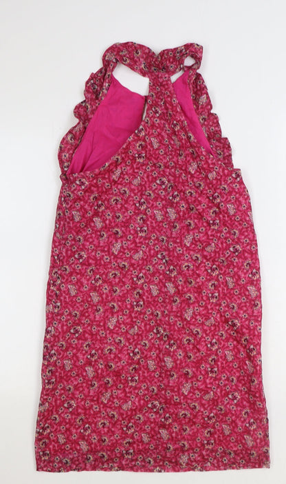 MNG Womens Pink Floral Polyester A-Line Size S Round Neck Button