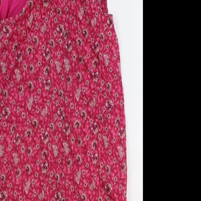 MNG Womens Pink Floral Polyester A-Line Size S Round Neck Button