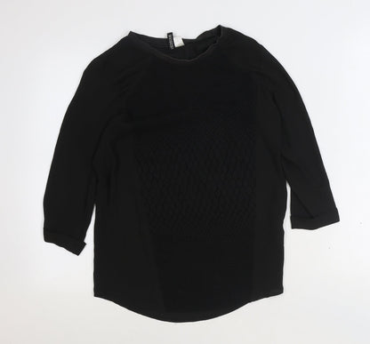 Divided by H&M Womens Black Geometric Polyester Basic Blouse Size 6 Boat Neck
