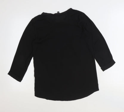 Divided by H&M Womens Black Geometric Polyester Basic Blouse Size 6 Boat Neck