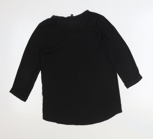 Divided by H&M Womens Black Geometric Polyester Basic Blouse Size 6 Boat Neck