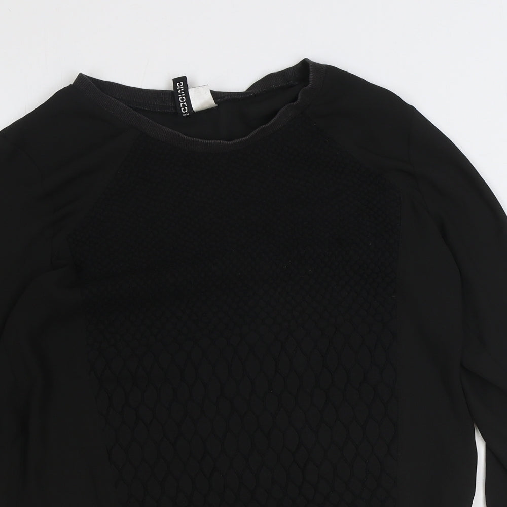 Divided by H&M Womens Black Geometric Polyester Basic Blouse Size 6 Boat Neck