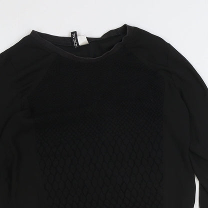 Divided by H&M Womens Black Geometric Polyester Basic Blouse Size 6 Boat Neck