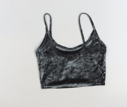 Topshop Womens Black Polyester Cropped Tank Size 4 Scoop Neck