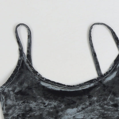 Topshop Womens Black Polyester Cropped Tank Size 4 Scoop Neck