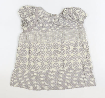 Monsoon Girls Grey Geometric Cotton Basic Blouse Size 9-10 Years Boat Neck Button