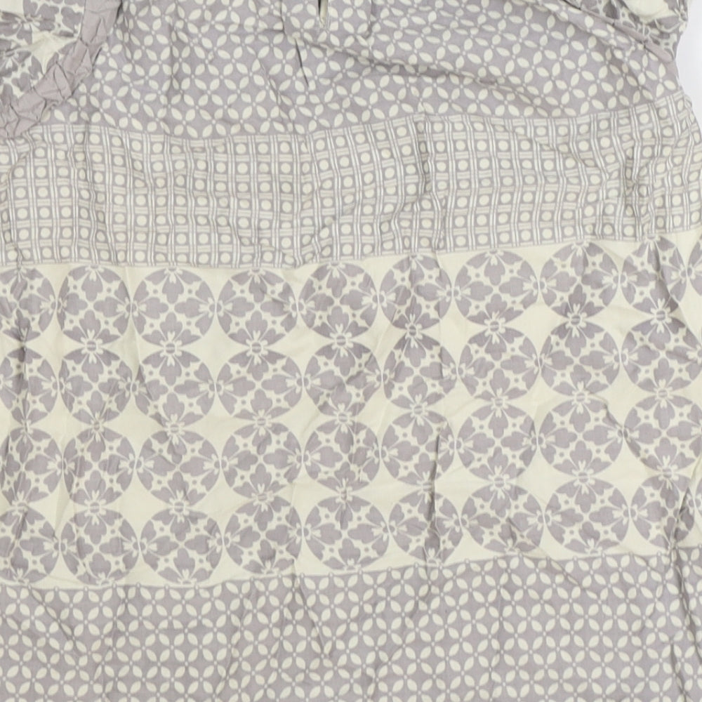 Monsoon Girls Grey Geometric Cotton Basic Blouse Size 9-10 Years Boat Neck Button