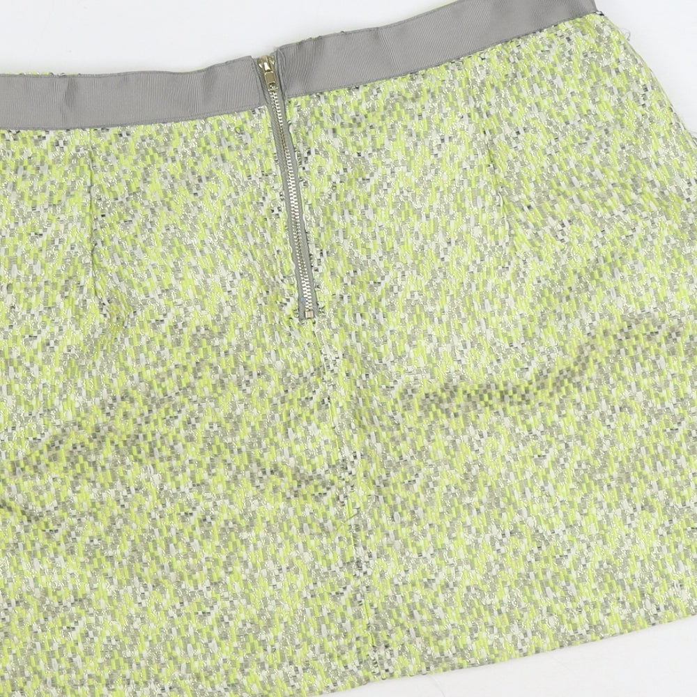 Grace & Mila Womens Green Geometric Polyester Mini Skirt Size M Zip