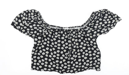 Primark Womens Black Geometric Viscose Cropped Tank Size 8 Off the Shoulder - Daisy Print