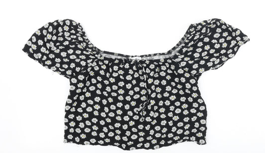 Primark Womens Black Geometric Viscose Cropped Tank Size 8 Off the Shoulder - Daisy Print