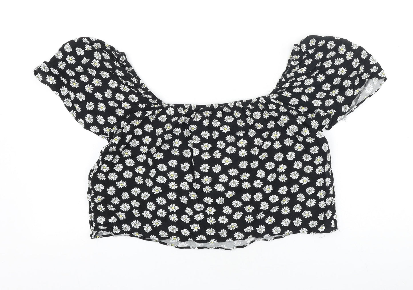 Primark Womens Black Geometric Viscose Cropped Tank Size 8 Off the Shoulder - Daisy Print