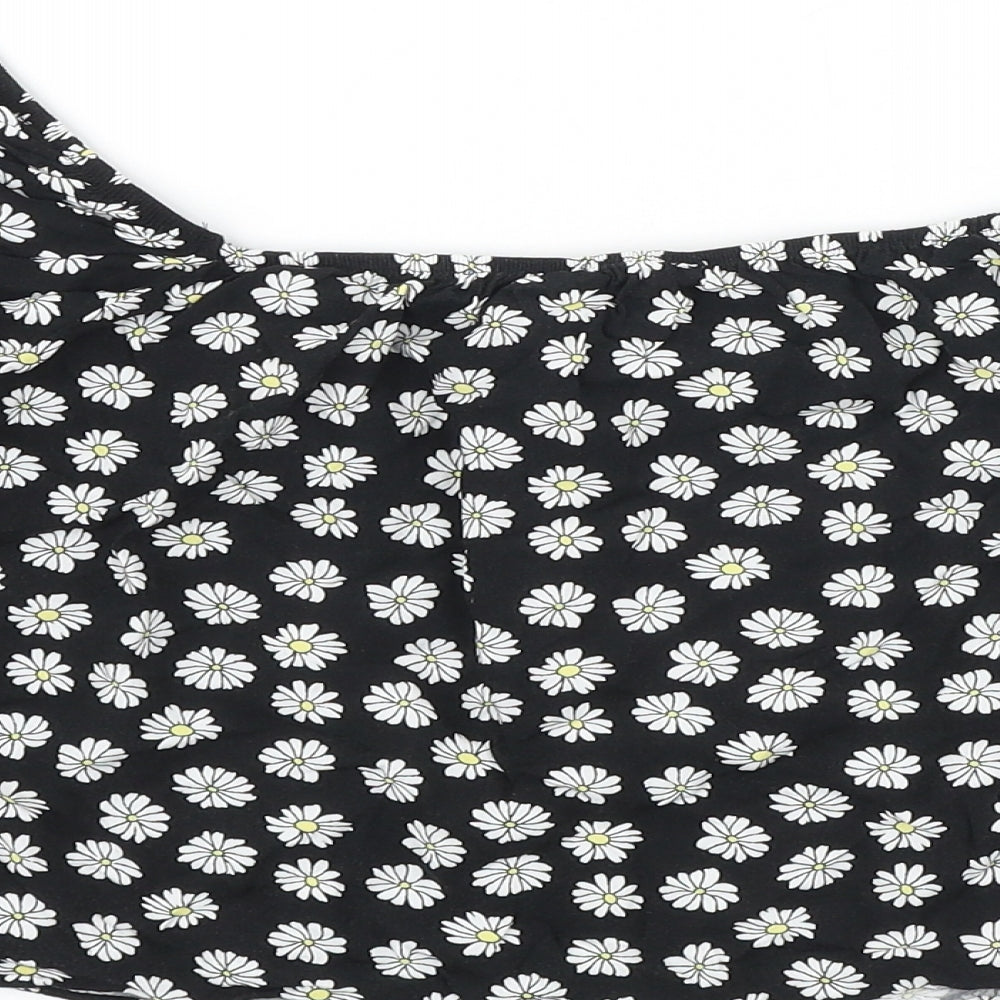 Primark Womens Black Geometric Viscose Cropped Tank Size 8 Off the Shoulder - Daisy Print