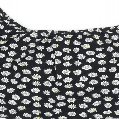 Primark Womens Black Geometric Viscose Cropped Tank Size 8 Off the Shoulder - Daisy Print