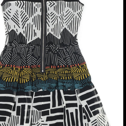 Marks and Spencer Womens Black Geometric Polyester Fit & Flare Size 8 Round Neck Zip