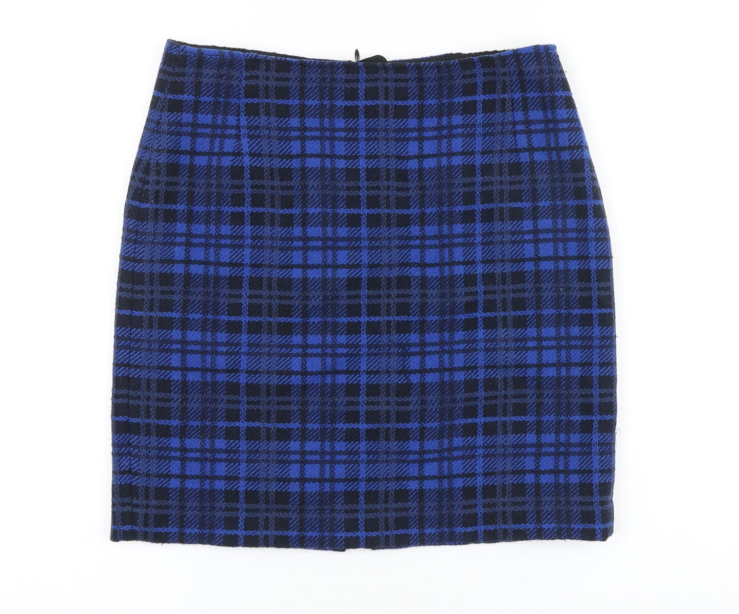 MICHELE Womens Blue Plaid Polyester Straight & Pencil Skirt Size 8 Zip