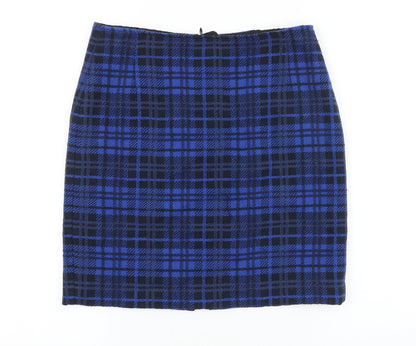 MICHELE Womens Blue Plaid Polyester Straight & Pencil Skirt Size 8 Zip