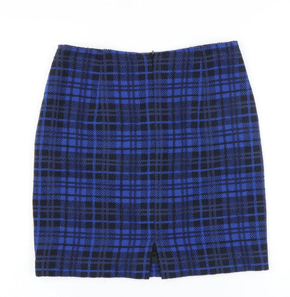 MICHELE Womens Blue Plaid Polyester Straight & Pencil Skirt Size 8 Zip