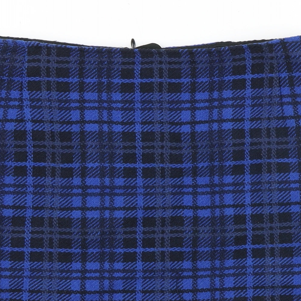 MICHELE Womens Blue Plaid Polyester Straight & Pencil Skirt Size 8 Zip