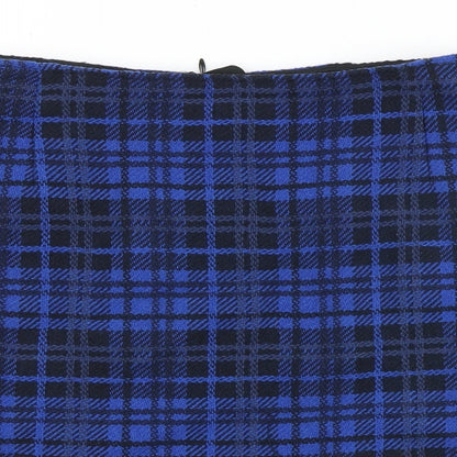 MICHELE Womens Blue Plaid Polyester Straight & Pencil Skirt Size 8 Zip