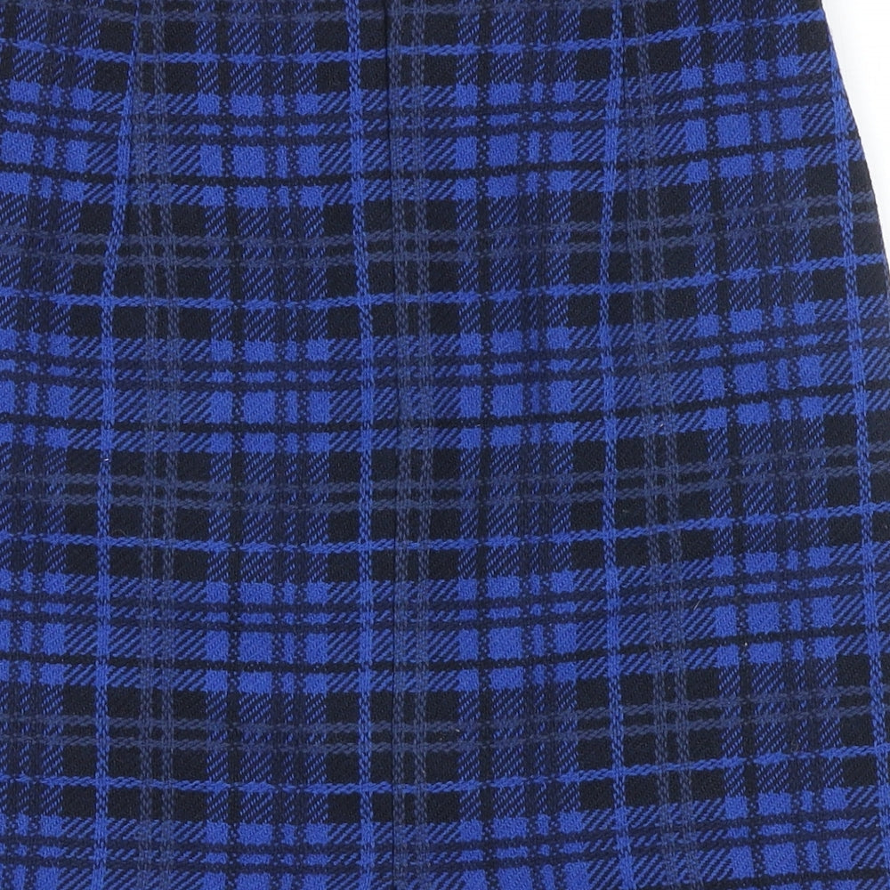 MICHELE Womens Blue Plaid Polyester Straight & Pencil Skirt Size 8 Zip
