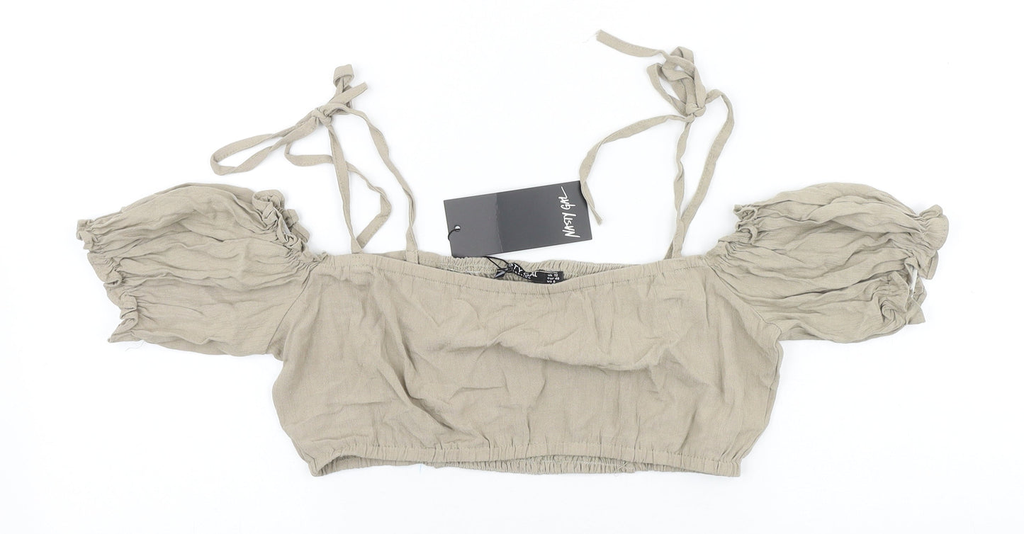 Womens UK Size 12 Nasty Gal Beige Cropped Blouse