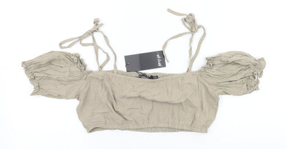 Womens UK Size 12 Nasty Gal Beige Cropped Blouse