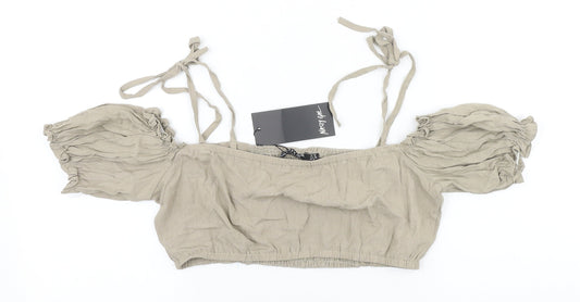 Nasty Gal Womens Beige Viscose Cropped Blouse Size 12 Square Neck