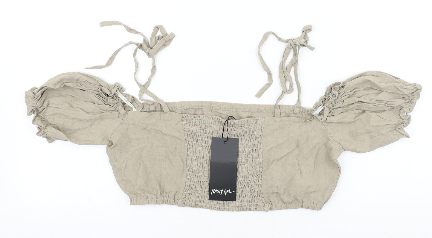 Womens UK Size 12 Nasty Gal Beige Cropped Blouse
