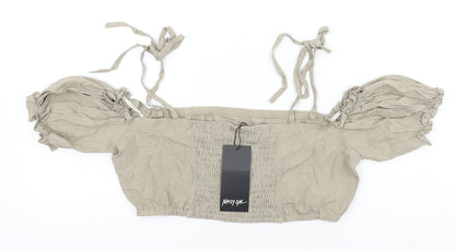 Womens UK Size 12 Nasty Gal Beige Cropped Blouse