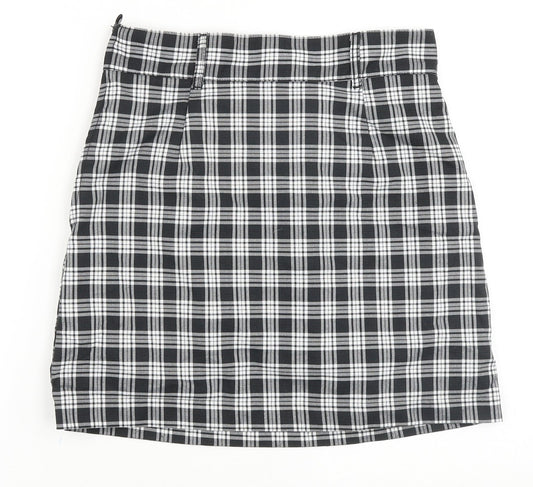 H&M Womens Black Plaid Polyester Straight & Pencil Skirt Size 10 Zip