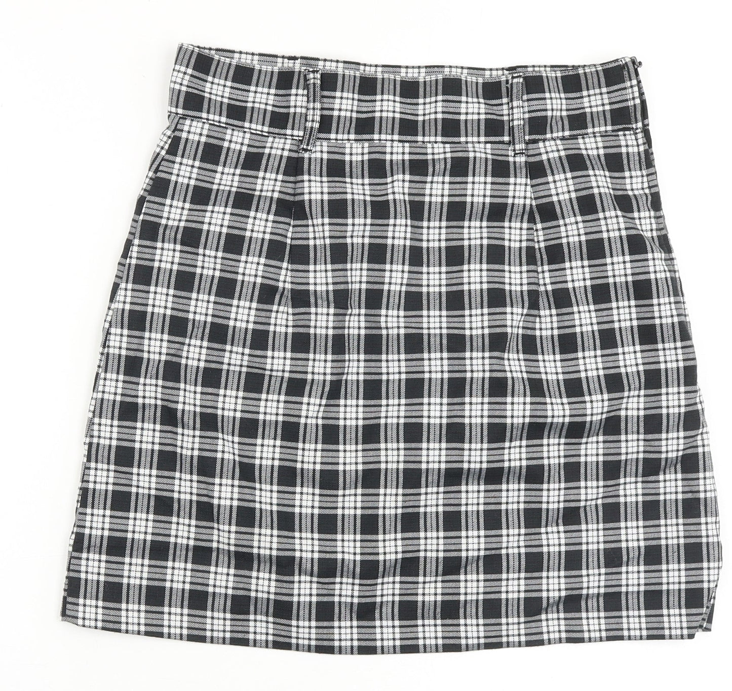 H&M Womens Black Plaid Polyester Straight & Pencil Skirt Size 10 Zip