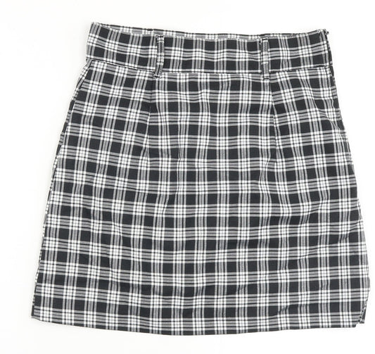 H&M Womens Black Plaid Polyester Straight & Pencil Skirt Size 10 Zip