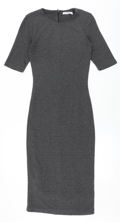 Mango Womens Grey Polyester Bodycon Size XS Round Neck Zip