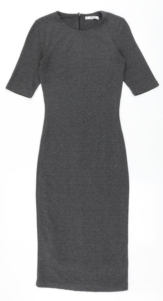 Mango Womens Grey Polyester Bodycon Size XS Round Neck Zip