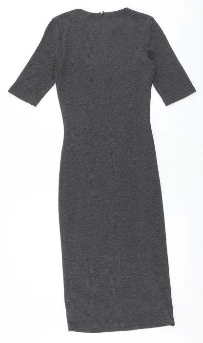 Mango Womens Grey Polyester Bodycon Size XS Round Neck Zip