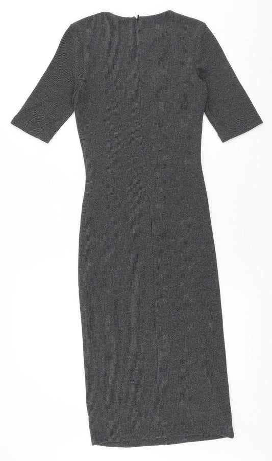 Mango Womens Grey Polyester Bodycon Size XS Round Neck Zip