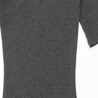 Mango Womens Grey Polyester Bodycon Size XS Round Neck Zip