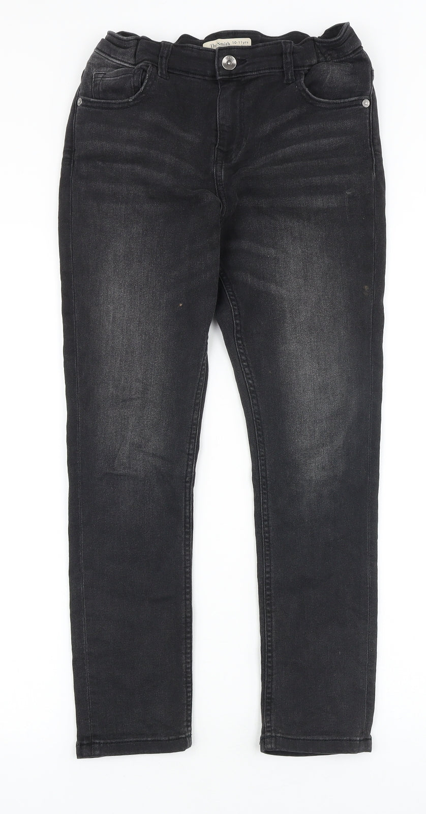 Marks and Spencer Girls Black Cotton Straight Jeans Size 10-11 Years Slim Zip