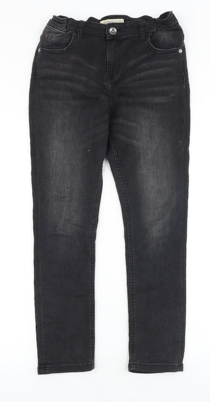 Marks and Spencer Girls Black Cotton Straight Jeans Size 10-11 Years Slim Zip