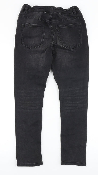 Marks and Spencer Girls Black Cotton Straight Jeans Size 10-11 Years Slim Zip