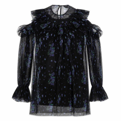 River Island Womens Black Geometric Polyester A-Line Size 10 Round Neck Button - Cold Shoulder