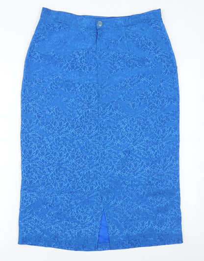 Preworn Womens Blue Geometric Polyester Straight & Pencil Skirt Size 10 Zip