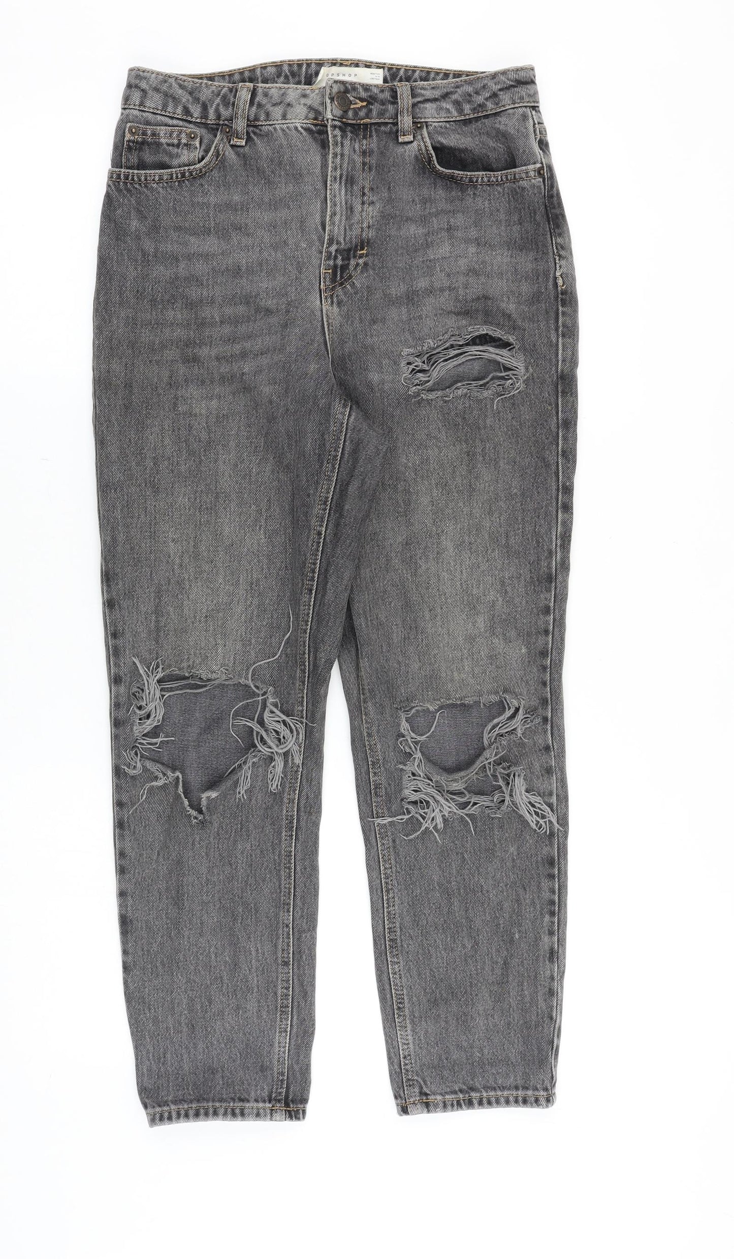 Topshop Womens Grey Cotton Mom Jeans Size 28 in Regular Zip