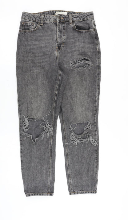 Topshop Womens Grey Cotton Mom Jeans Size 28 in Regular Zip