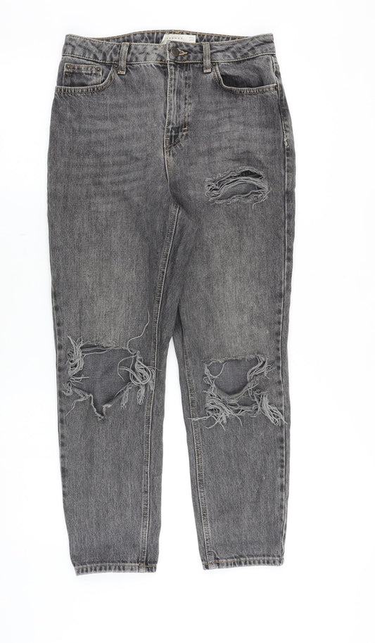 Topshop Womens Grey Cotton Mom Jeans Size 28 in Regular Zip