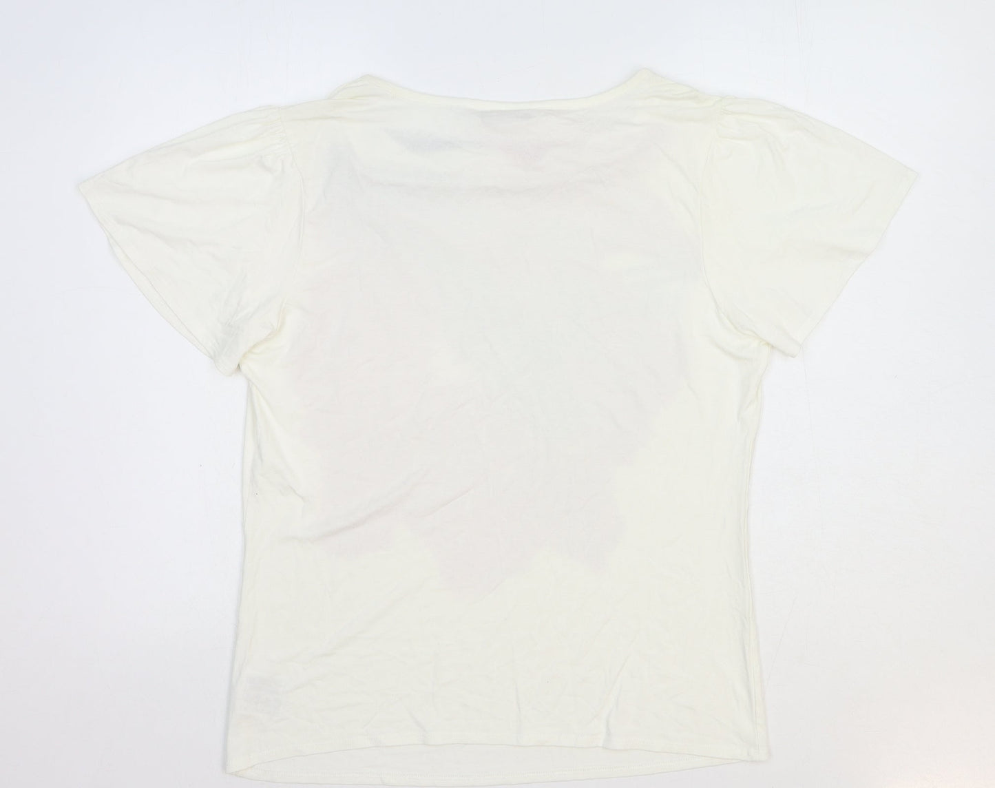 EWM Womens White Floral Viscose Basic T-Shirt Size M Cowl Neck