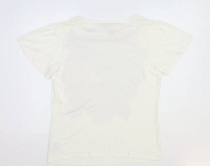 EWM Womens White Floral Viscose Basic T-Shirt Size M Cowl Neck