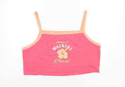 Primark Womens Pink Cotton Cropped Tank Size L Square Neck - Waikiki Hawaii